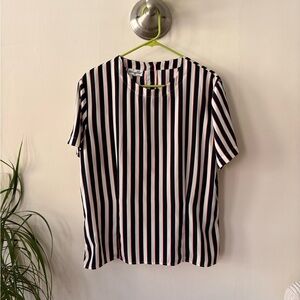Vintage Striped Short Sleeve Blouse in Navy, White & Red Size Medium